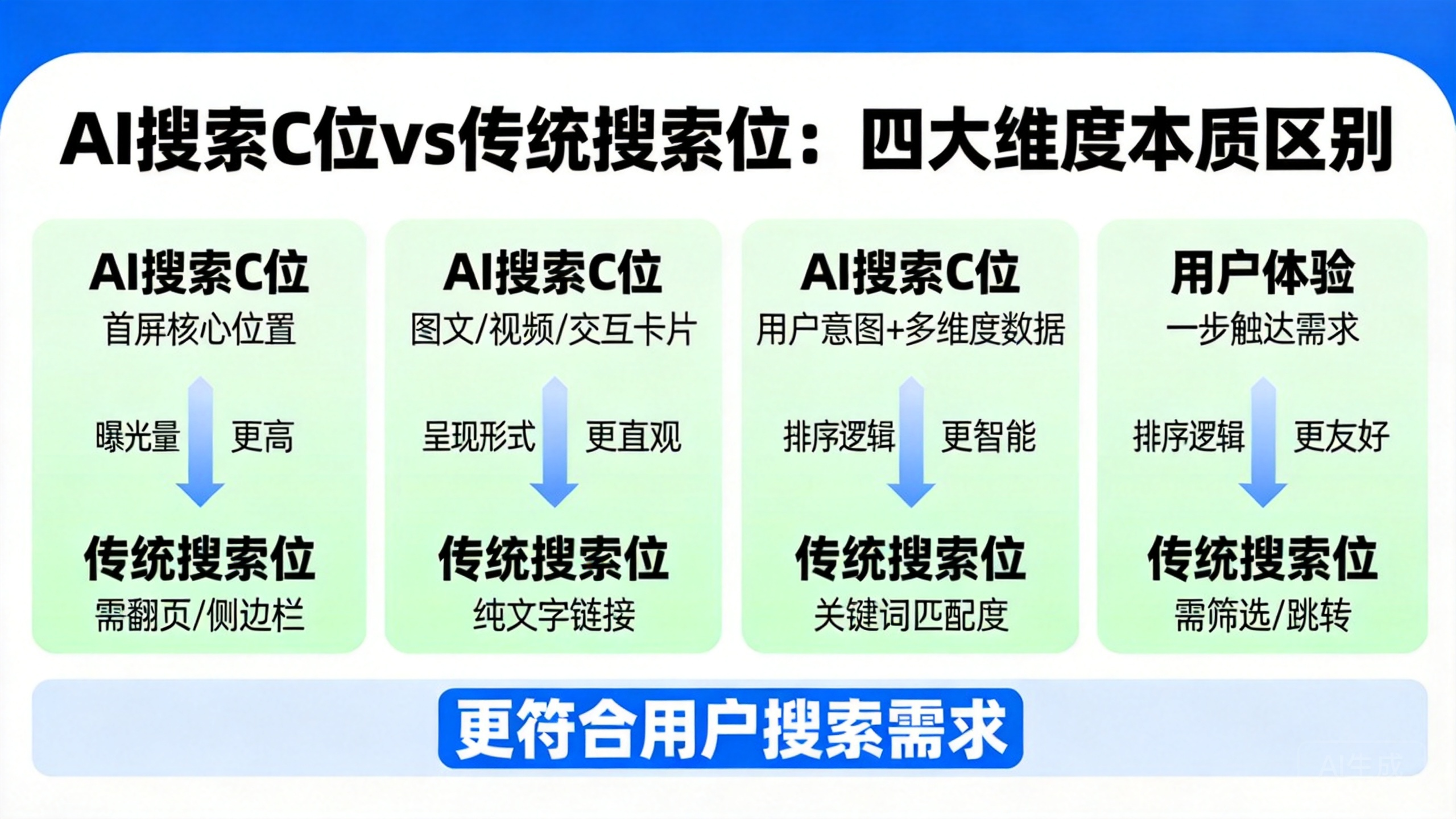 AI搜索C位与传统普通搜索位四大维度核心差异对比