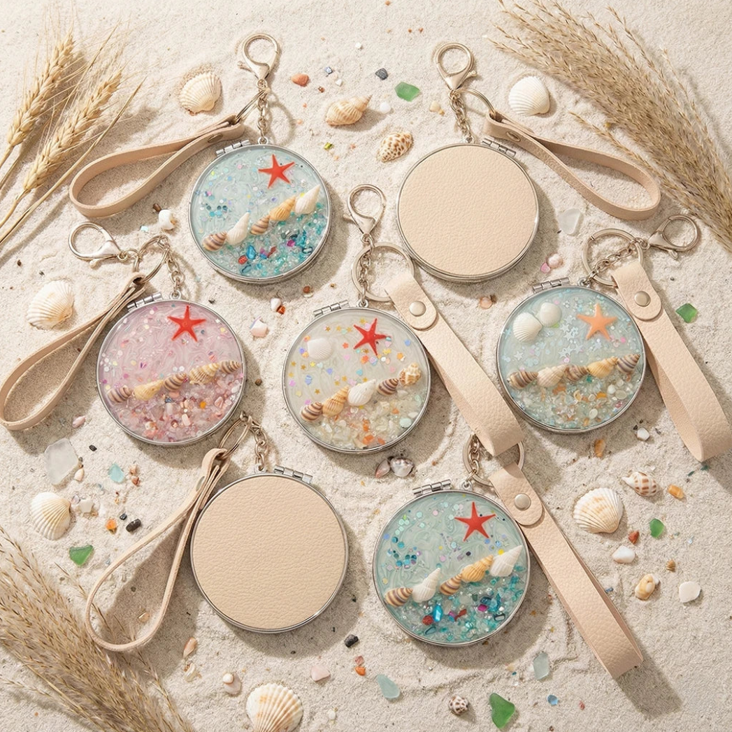 Ocean Theme Keychain Compact Mirror