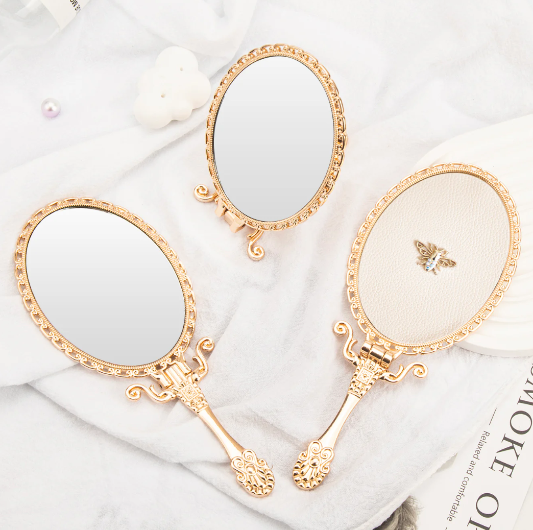 Vintage Gold Hand Mirror with Bee